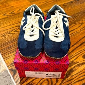 Tory Burch Blue and White Retro Sneakers
